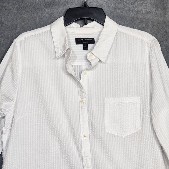 Banana Republic Factory Seersucker Classic Fit Button Up Shirt XL White - Picture 3 of 8
